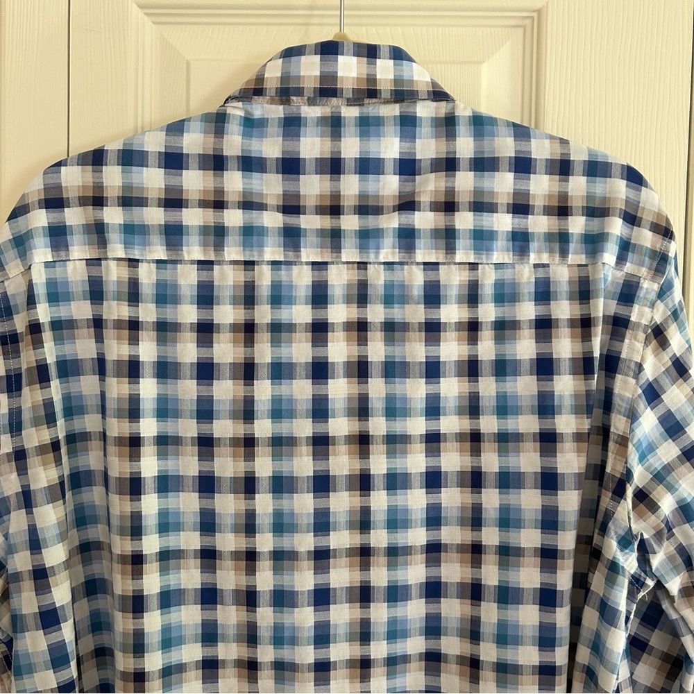 Johnston & Murphy blue and tan check dress shirt - Picture 5 of 8